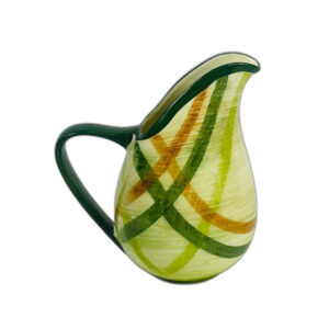 Vtg Vernon Kilns Gingham Green Plaid 1/4 Pint Jug Pitcher Mod Brown Cream Milk